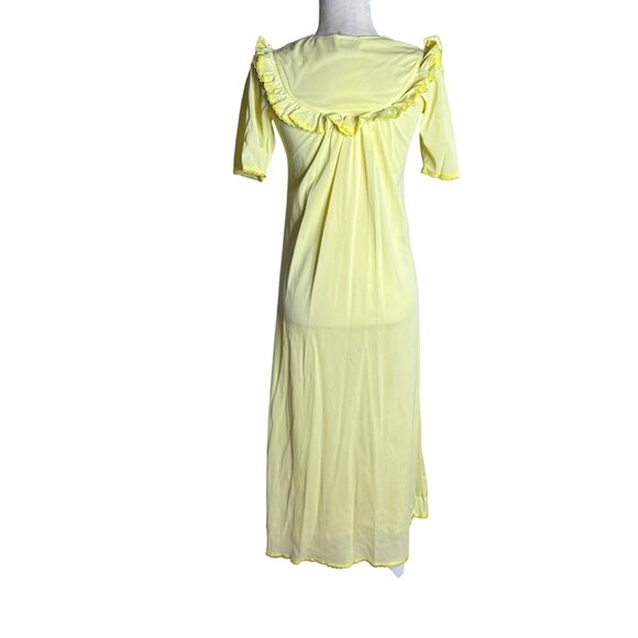 Vintage Nylon Nightgown Ruffled Collar Small Yellow Floral Embroidery Maxi - Picture 5 of 10